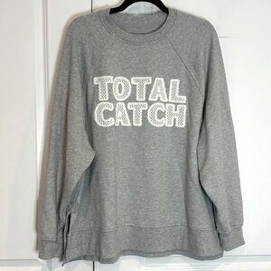 Aerie Gray Crew Neck Total Catch Net Block Letter Sweatshirt M